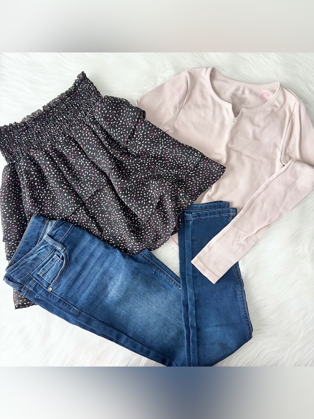 Bundle 3pc Girls Skirt, Long Sleeve and Skinny Jeans